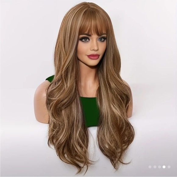 Other - Elegant Brown Wavy Full Pullover Wig with Bangs